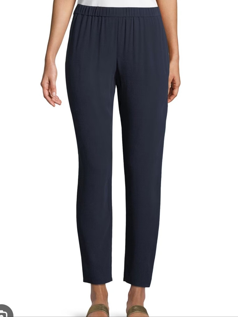 Eileen Fisher Silk Georgette Crepe Straight Tapered Leg Pants Size Small